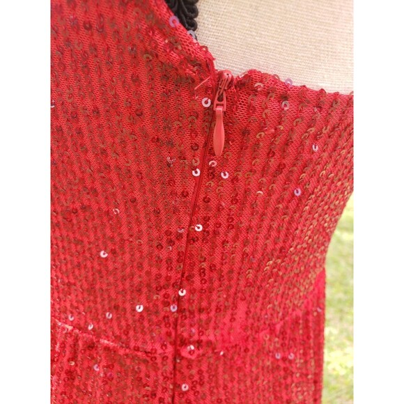 ZARA RED LONG SEQUINNED DRESS SIZE Small - Sequin Party Cocktail Stretchy Fabric - Picture 7 of 13
